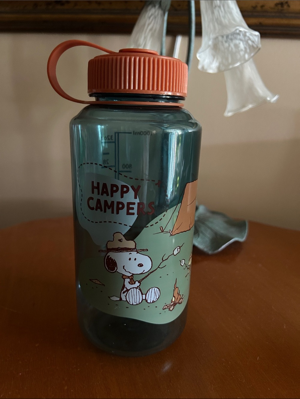 Happy Campers Snoopy Water Bottle - Green with Orange Cap